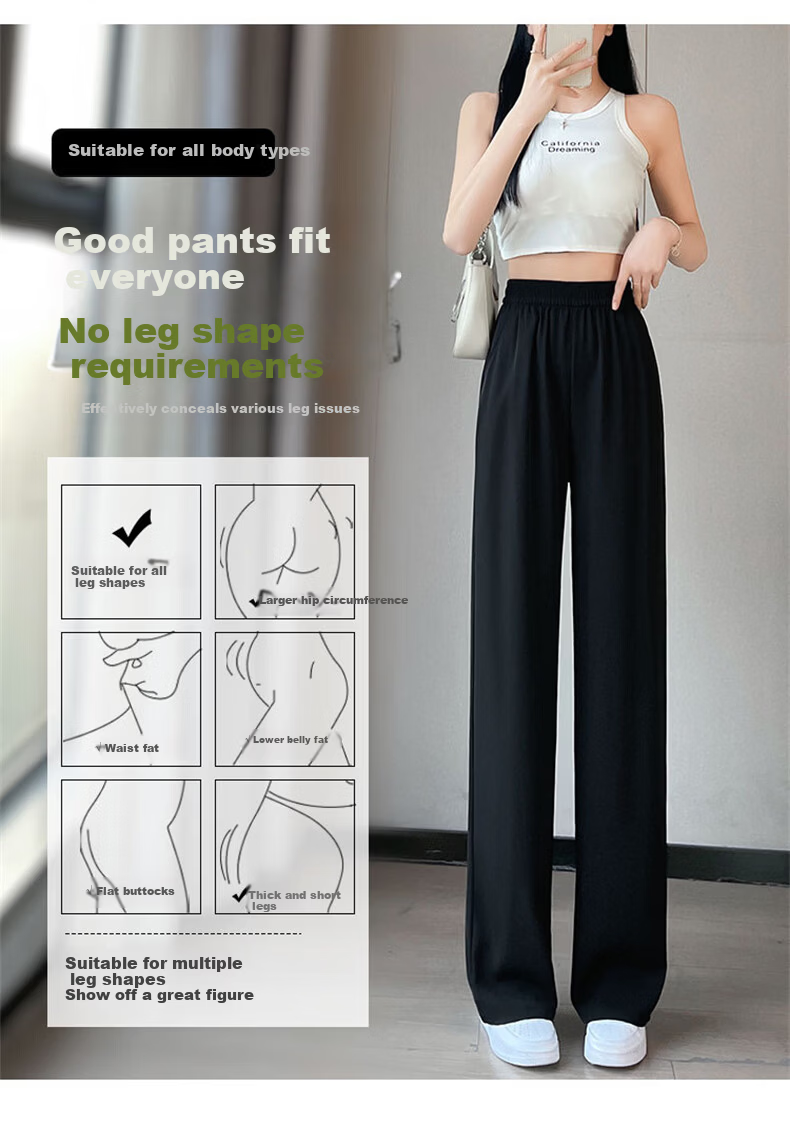Langsha Elastic Waist Suit Pants Women Spring 2026 New Slim Straight High Waist Slimming Draped Casual Wide Leg Pants 11