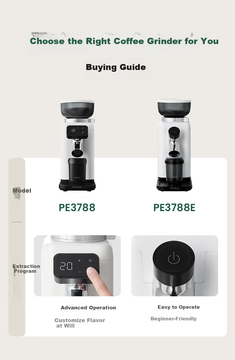 Petrus PE3788E New Home Electric Coffee Grinder, Fresh Grind Italian and American Style, Compact Espresso Grinder with 40-Level Anti-Fly Powder Adjustment 1