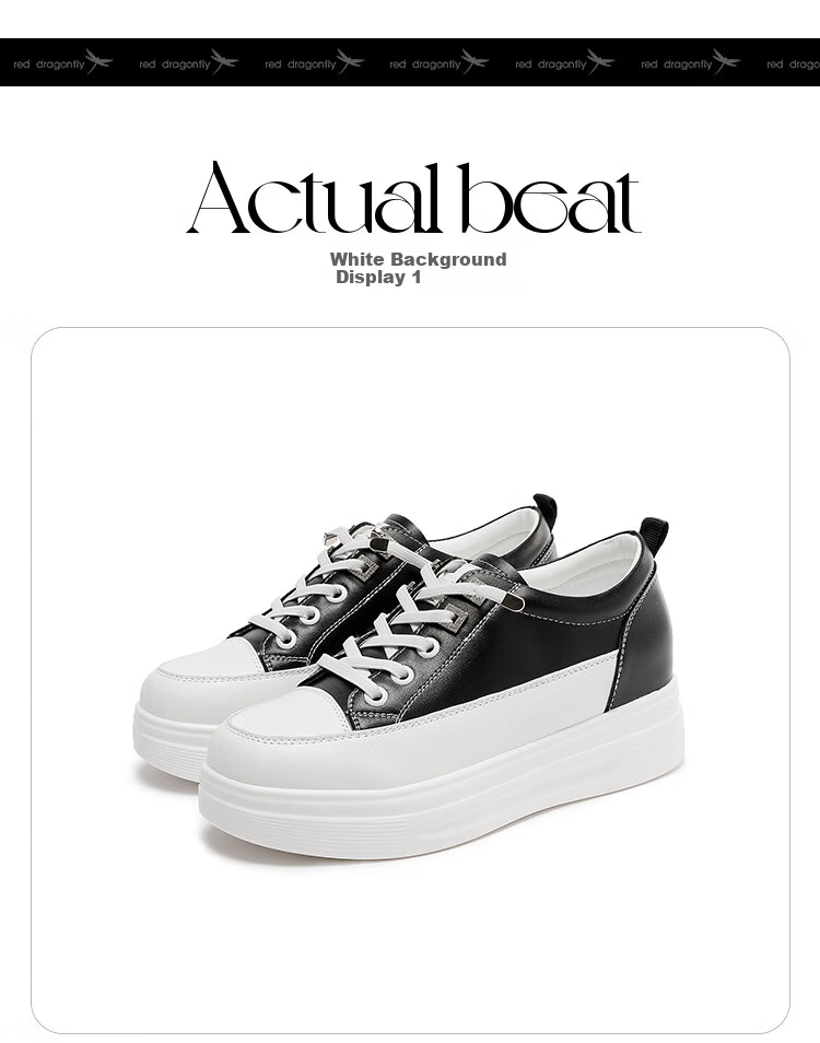 RED DRAGONFLY Women's Thick Sole Height Increasing Elastic Band Casual White Sneakers WPB34003 White Black Size 39 19