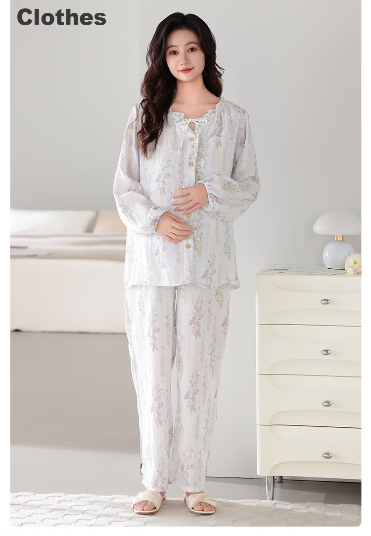 JOYNCLEON Summer Thin Bamboo Cotton Maternity Pajamas Postpartum Nursing Hospital Gown with Chest Pads Homewear Blue L Jyz157092 19