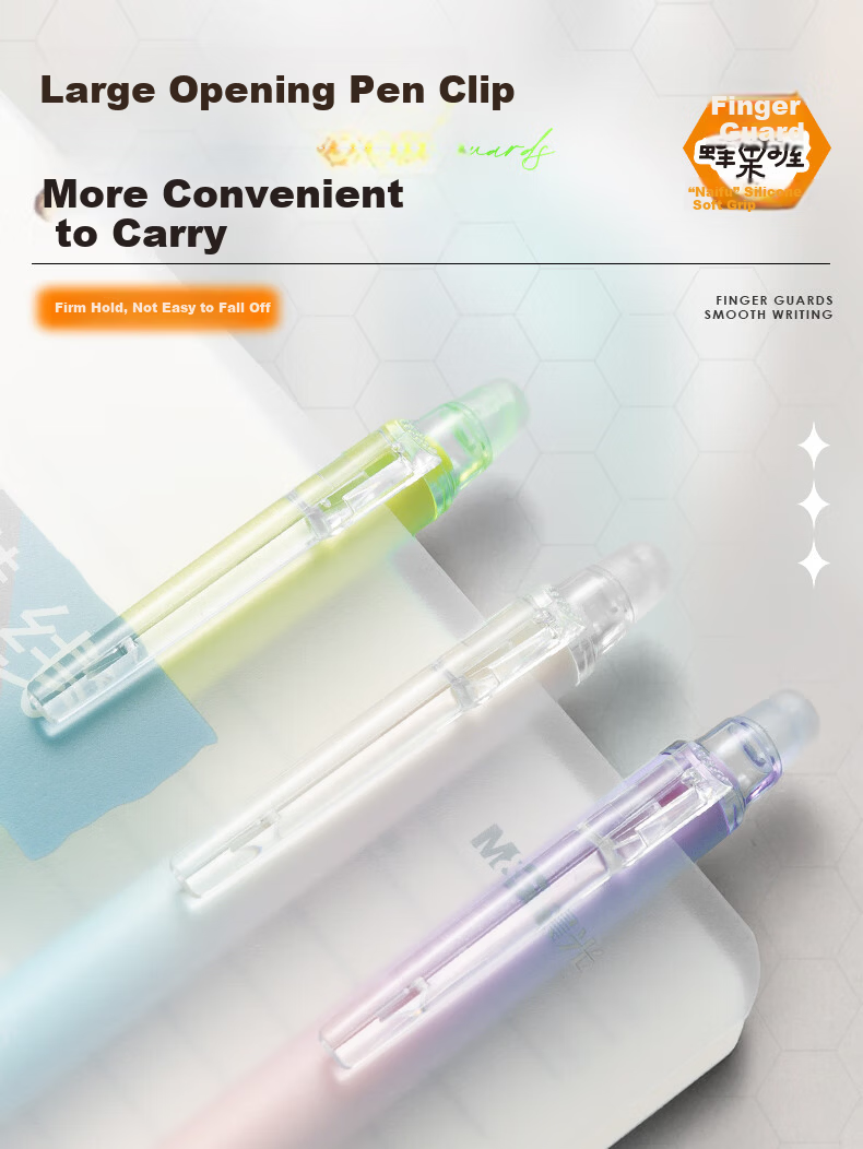 M&G Stationery Retractable Erasable Gel Pen Crystal Blue 0.5mm ST Tip Finger Guard Honeycomb Grip Anti-Slip Pen Grip for Elementary Students Handwriting Practice 2 Pieces Random AKPJ8605B2-ZZ 13