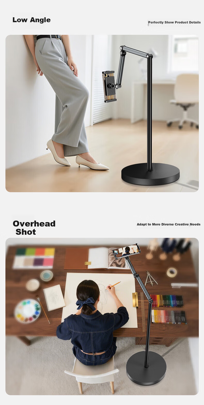 Kewo [Upgraded Thickened] Lazy Tablet Floor Stand Phone Holder Multifunctional Live Streaming Adjustable Telescopic Lazy Stand Bedside Video Watching Universal 17