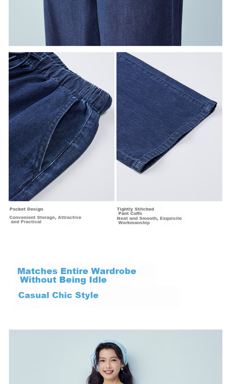 Giordano 2026 Summer New Washed Drawstring Elastic Waist Loose Straight Leg Cropped Jeans for Women 13426334 8