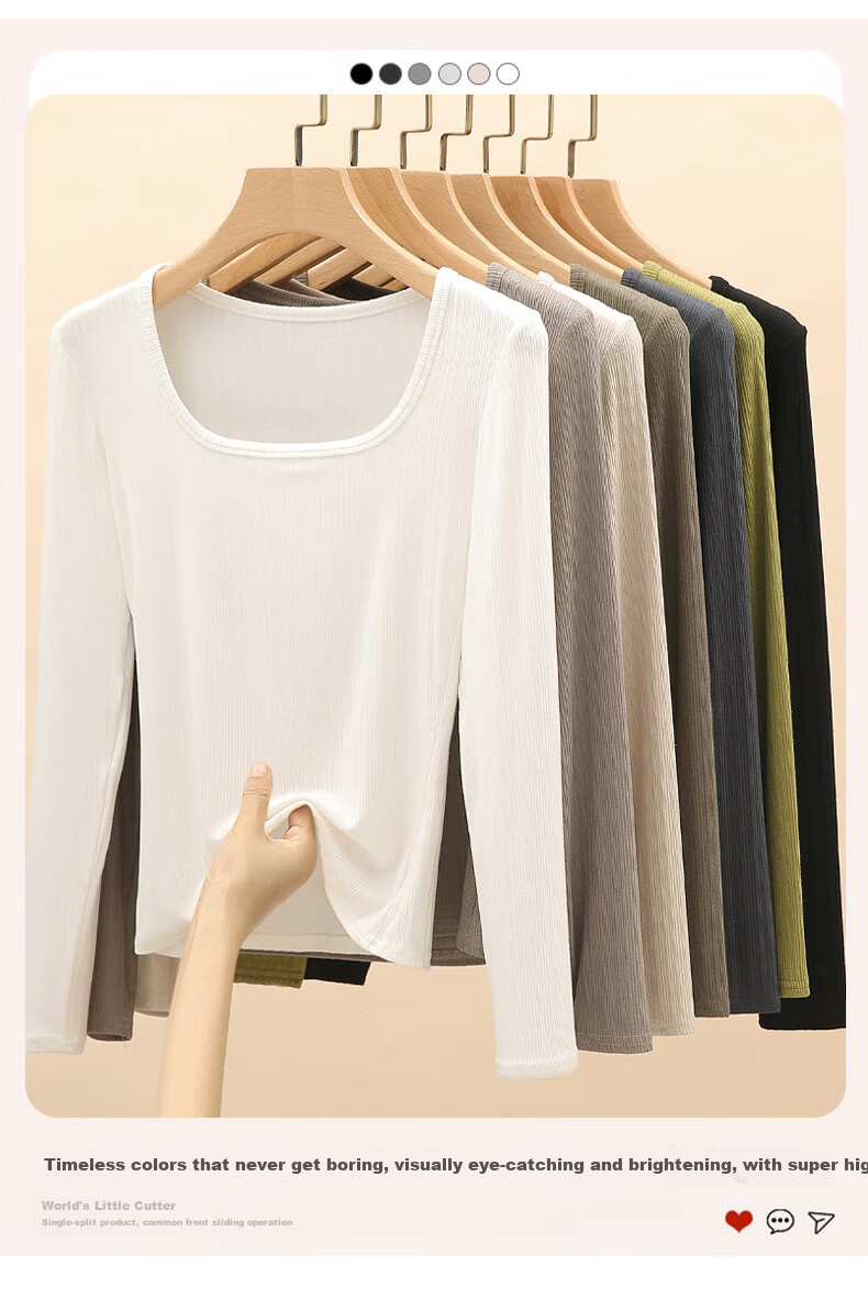 LangSha Women's Slim Fit U-Neck Long Sleeve T-Shirt Autumn 2025 New Stylish Basic Top 3