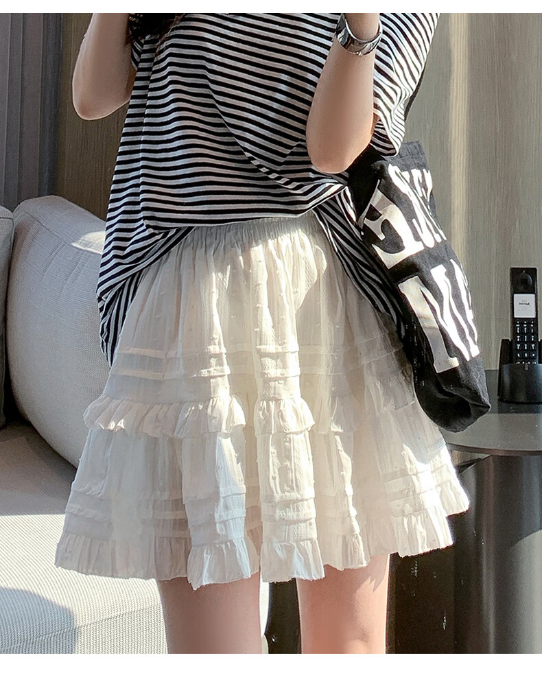 Langsha White Short Skirt for Women Spring Summer Slim Fit Patchwork Cute Anti-Exposure Ballet Style A-Line Puffy Cake Skirt 17