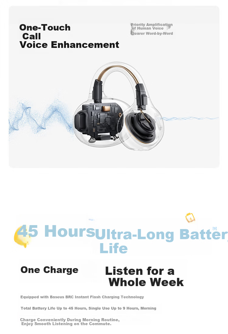 Baseus BC1 Lite 2026 Latest Bluetooth Ear Clip Open-Ear Sports Headset Long Battery Life Ear-Hanging Starry Blue 11