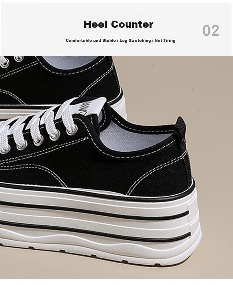 Cartelo Crocodile Women's Canvas Shoes Spring Thick Sole Casual Height Increasing Versatile Sports Sneakers Black Size 35 Model 1684 3