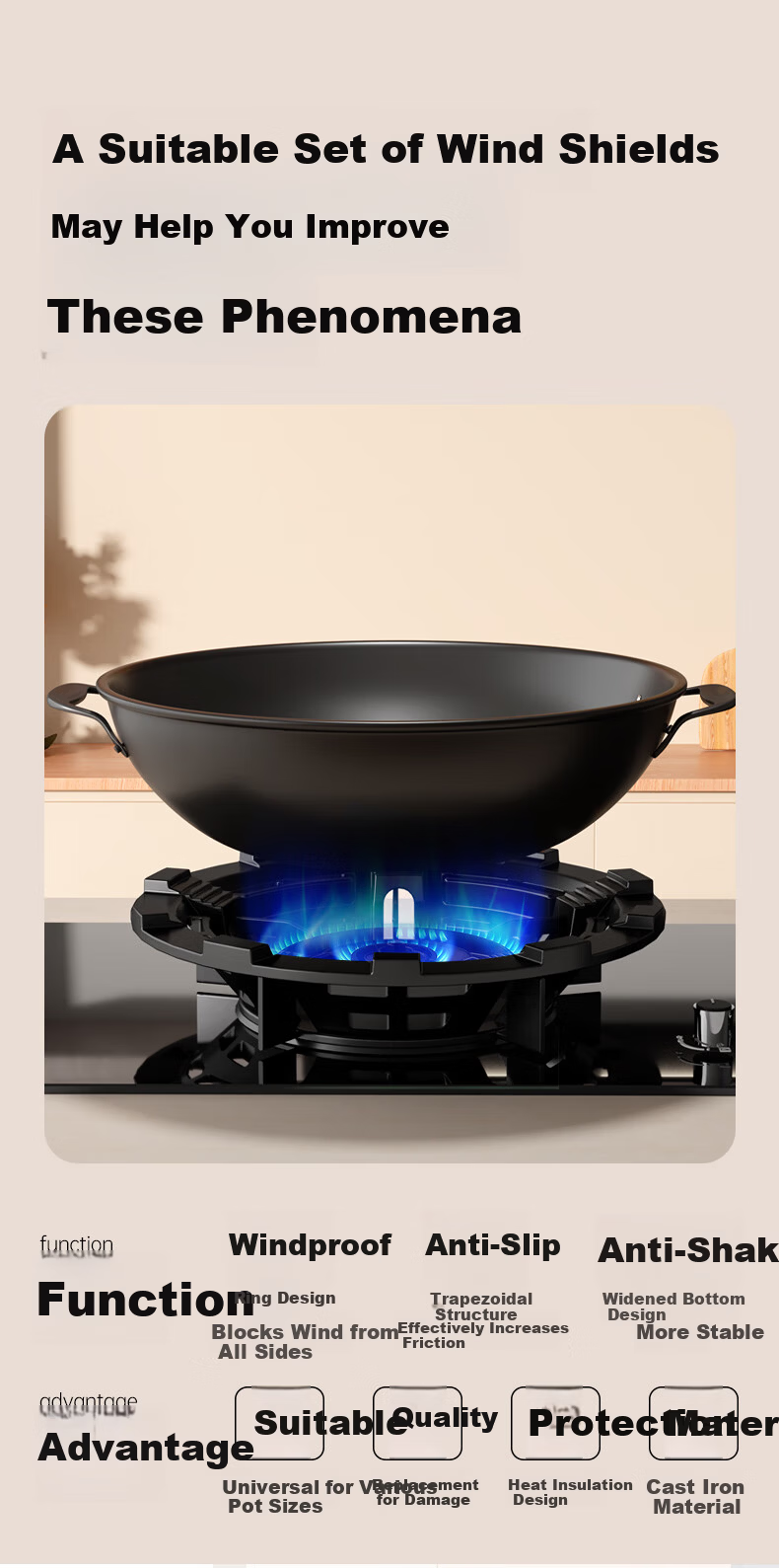 Muhouyingxiong Gas Stove Support Bracket, Thickened Anti-Slip Stand, Stove Base, Thickened Cast Iron Pot Rack, Wok Stand, Non-Slip Support, Universal Model 4