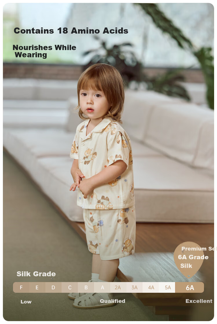 Weishi Muni [Silk] Baby Toddler Short Sleeve Short Pants Set Summer Thin Two-Piece Outfit for Kids 5