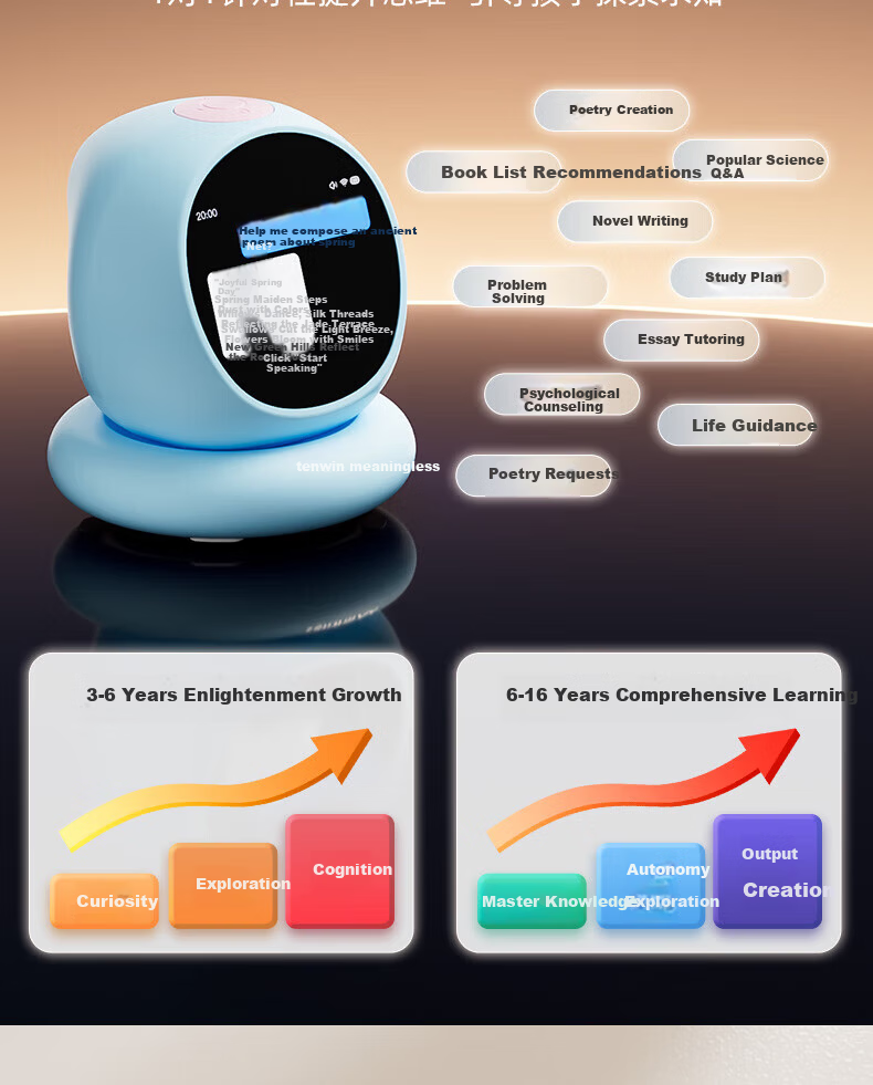 Wanhuo 61 Children's Day Gift for Girls High-End Birthday Gift Smart Alarm Clock 2026 New Student Wake-Up Device Bean Bag AI Learning Robot Time Manager 11