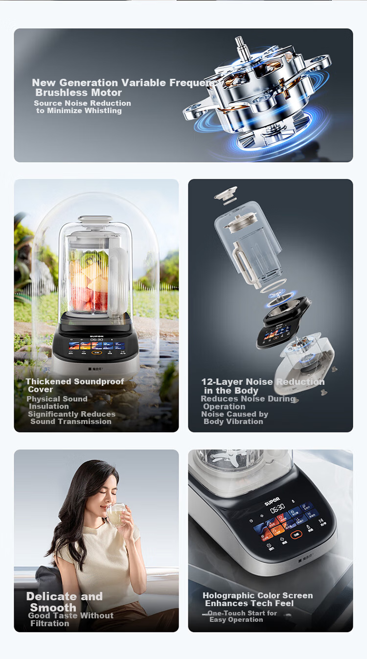 SUPOR Low-Noise Variable Frequency Brushless Quiet 1.5L Household Soy Milk Maker Fully Automatic No-Cook Multifunctional Blender Multigrain Small Cube Blender Juicer SP506S 4