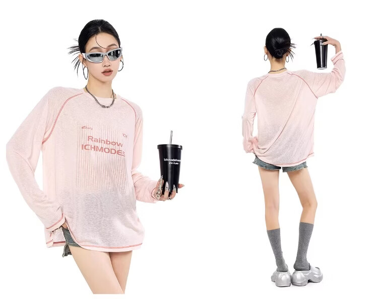 ICH MODE Lyocell Hassu Thread Long Sleeve T-Shirt Physical Sun Protection Cover-Up Women Summer Cooling Loose Top Pink M 15