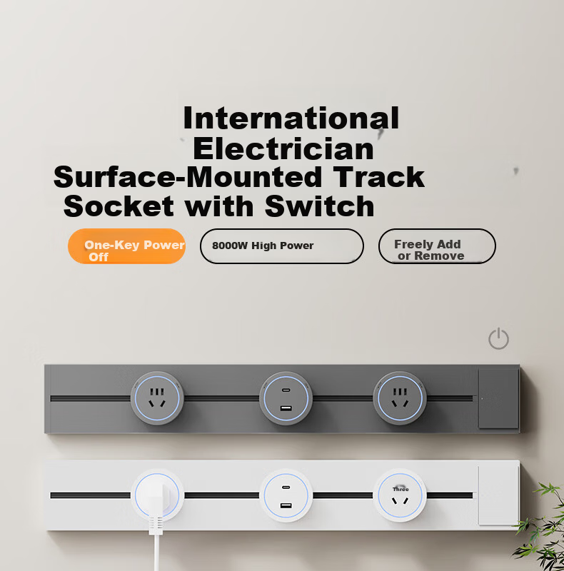 International Electric Black Walnut Wood Grain Track Socket Kitchen Portable Rail Power Strip Sino-American Vintage Slide Track One-Key Power Off Socket Switch Track 60cm Track + Four 5-Hole Outlets 1