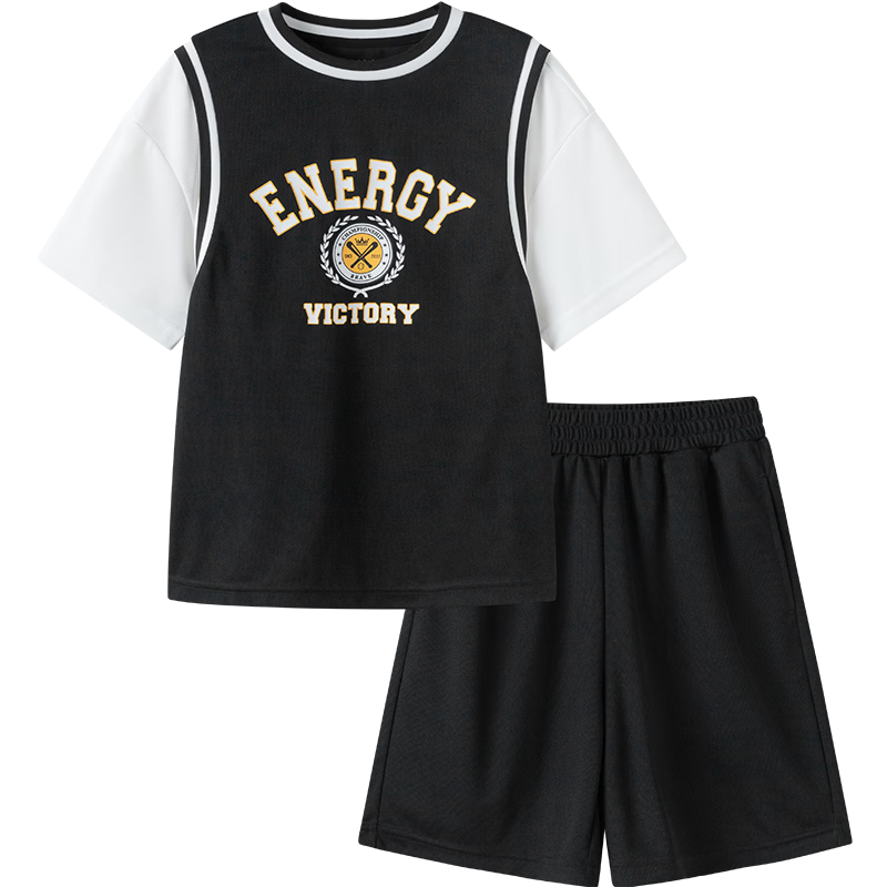 BALABALA Children's Short-Sleeve Set 2025, Boys' Summer Outfit for Young And Middle-Aged Children, Two-Piece Set, Fashionable Sportswear, 208225119107