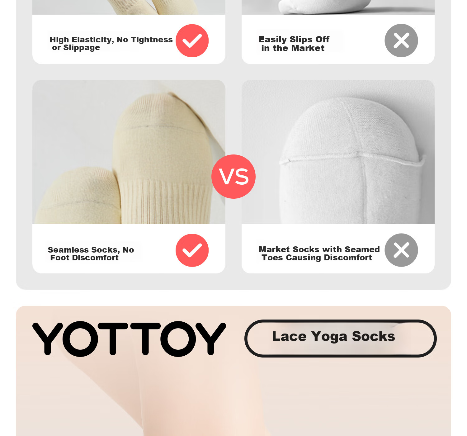 Yottoy Non-Slip Yoga Socks Professional Women's Pilates Knee-High Training Socks Sports Anti-Slip Long Socks Light Cloud Gray 2