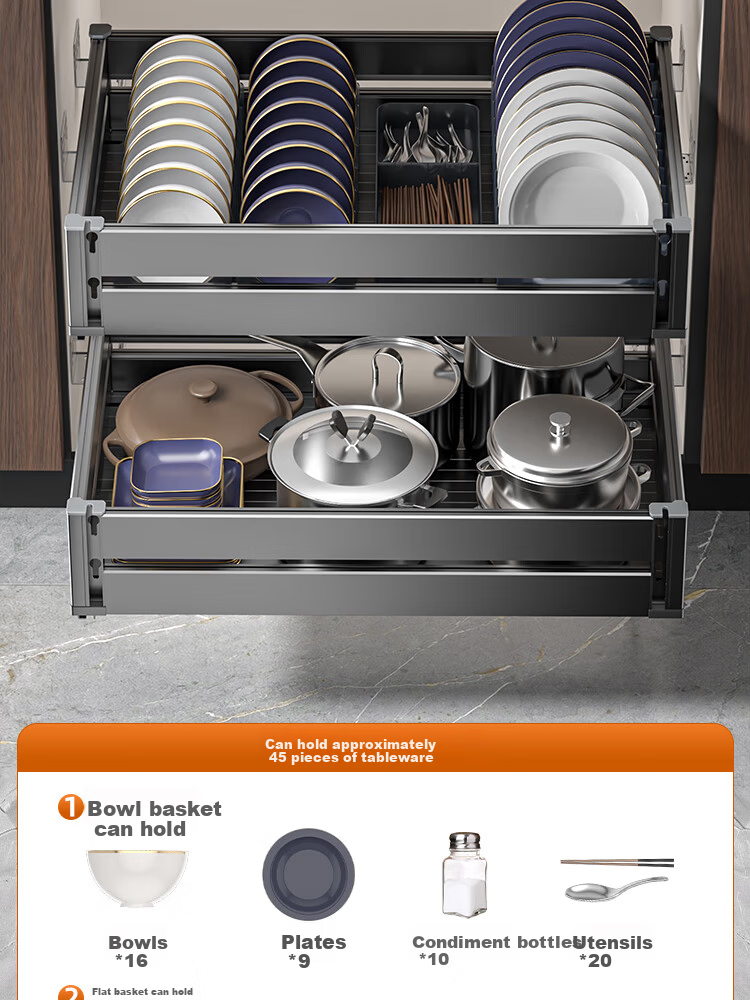 Sijimuge Pull-Out Double-Layer Aluminum Alloy Deepened and Heightened Kitchen Cabinet Drawer Basket Spice Rack 8