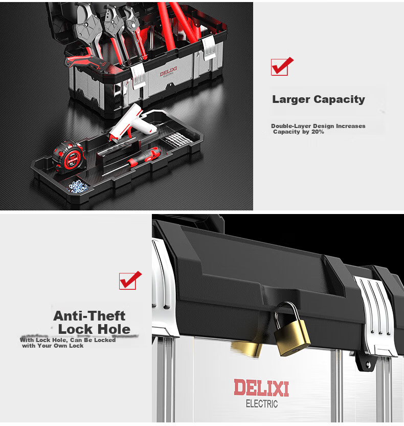Delixi Stainless Steel Toolbox Set Multifunctional Industrial Grade Household Portable Hardware Storage Box 22-Inch Extended Flagship 21