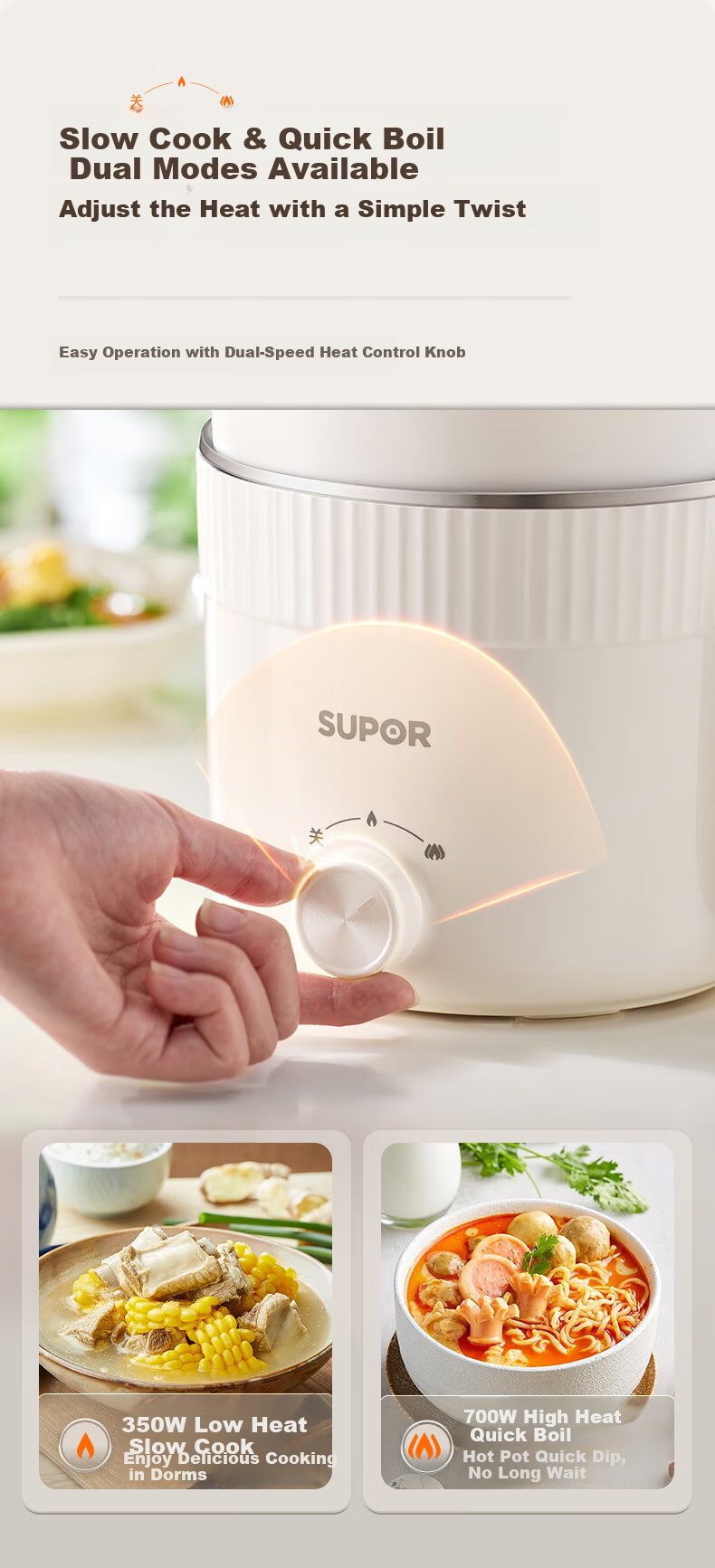 SUPOR Stainless Steel Electric Cooking Pot 0-Coating Small Electric Steamer Multi-Functional Household Dormitory Instant Noodle Mini Hot Pot with Steaming Rack Small Stewing Pot Integrated Steaming an 13