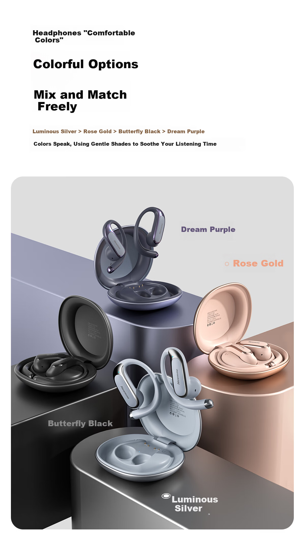 Newmine LY65 Bluetooth Earphones Upgraded Bone Conduction Open-Ear Wireless Sports Headset Noise Cancelling Long Battery Life Pearl White 7
