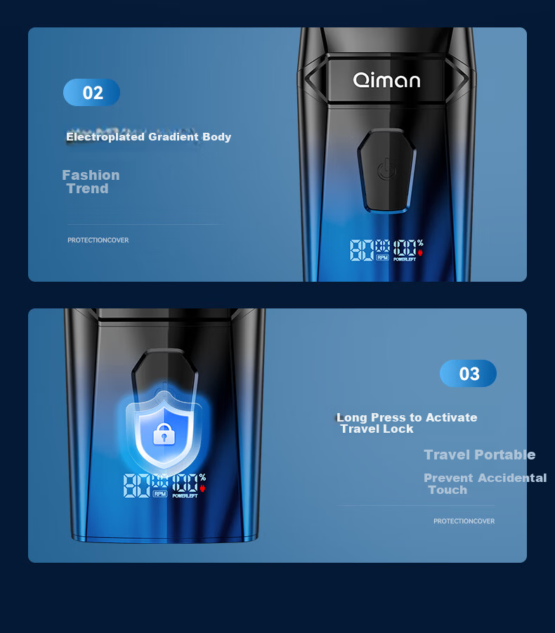 Qiman Whitening Hair Clipper Bald Head Shaving Device Electric Hair Trimmer Razor Reciprocating Shaver Self-Service Barber Shop Salon Professional Oil Head Fade Electric Hair Clipper QM6500 Gradient B 27