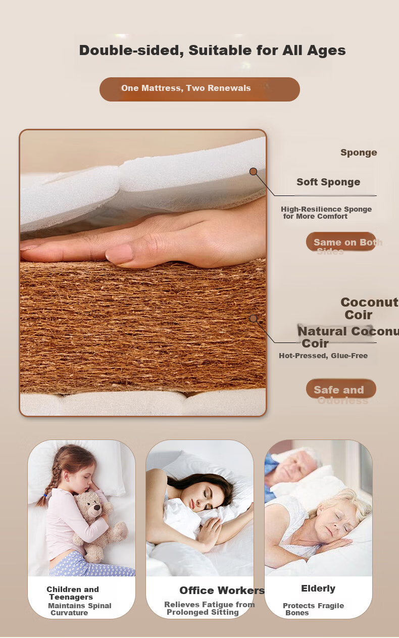 Zhuobo Coconut Palm Mattress Student Dormitory Mattress Firm Palm Mattress Foldable Mattress CD05 Model 90*190cm 4
