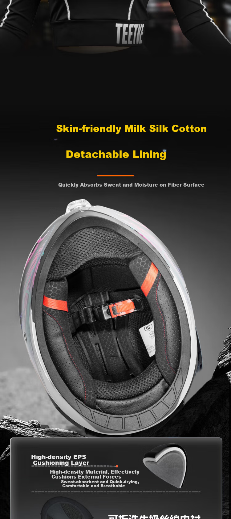 Forever 3C Certified Motorcycle Helmet Unisex Electric Vehicle Full Face Helmet Dual Lens Safety Cap ZKK999 Matte Black Speed [Anti-Fog Outer Lens + Colorful Inner Lens] 6