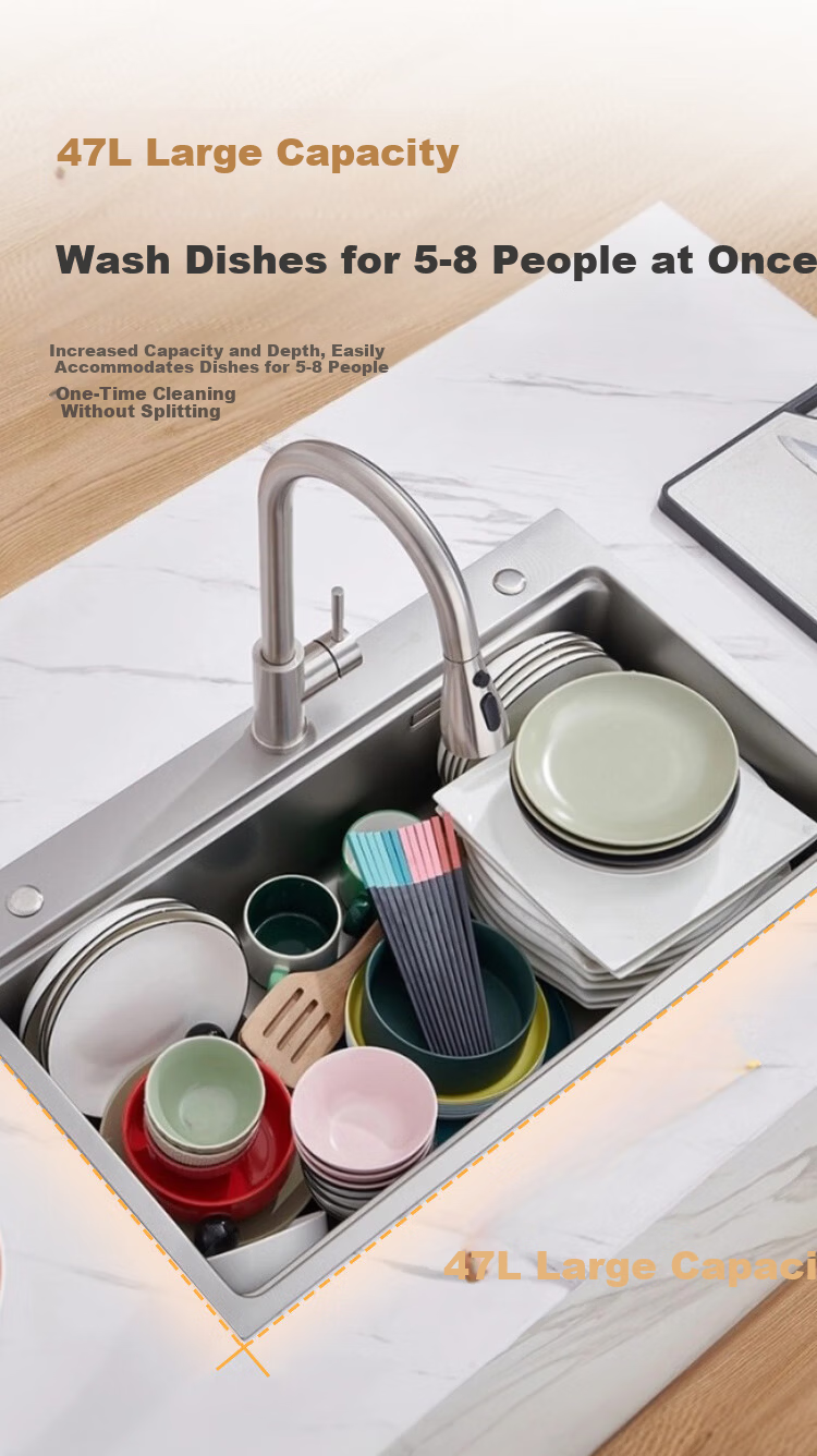 JD Premium Thickened 304 Stainless Steel Grain Texture Nano Kitchen Sink Single Basin 76*46 with Faucet 18