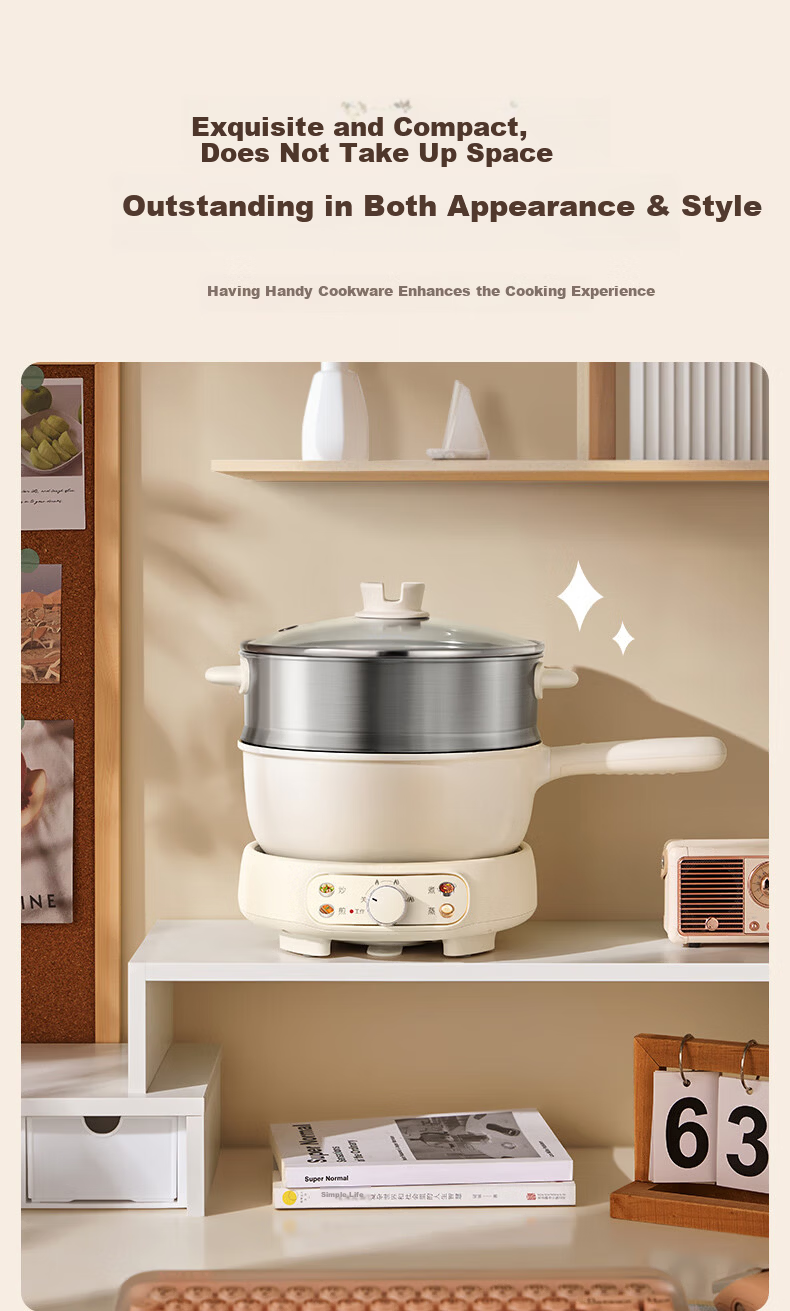 SUPOR Electric Cooking Pot Electric Hot Pot Electric Heating Pot 2.5L Small Electric Pot for 1-2 People Detachable Electric Frying Pan Multifunctional Dormitory Pot with Steamer CJ21R860 14