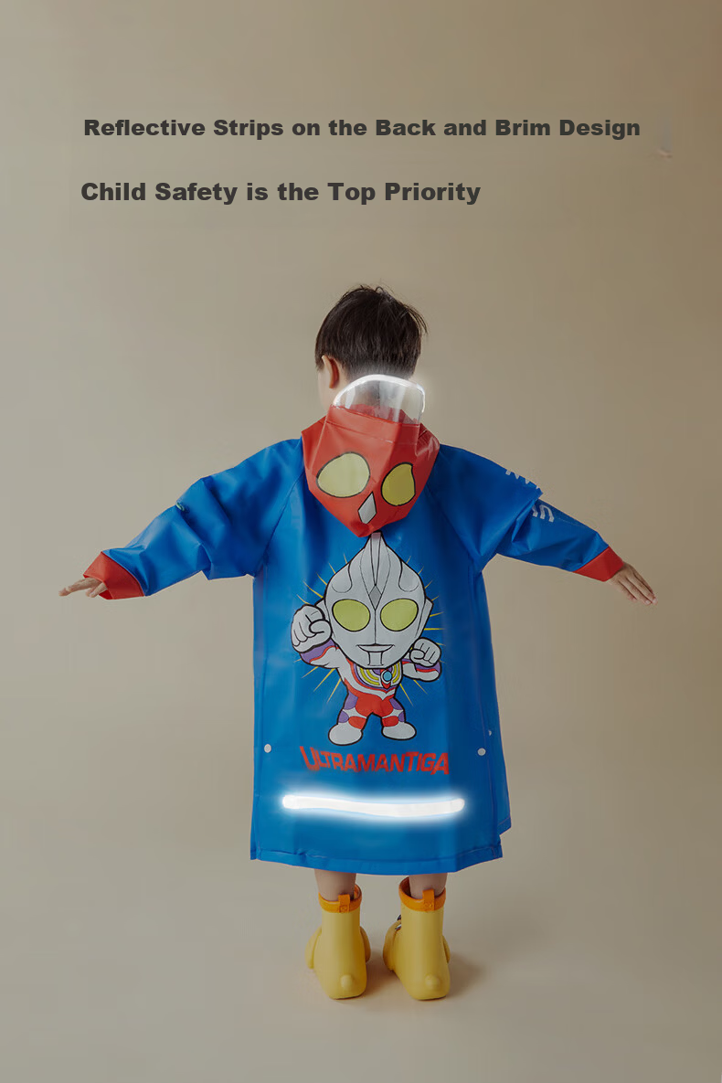 Cheerful Mario Ultraman Kids Raincoat Boys 2024 Waterproof Full-Body with Backpack Slot Toddler Kindergarten School Rain Poncho 5