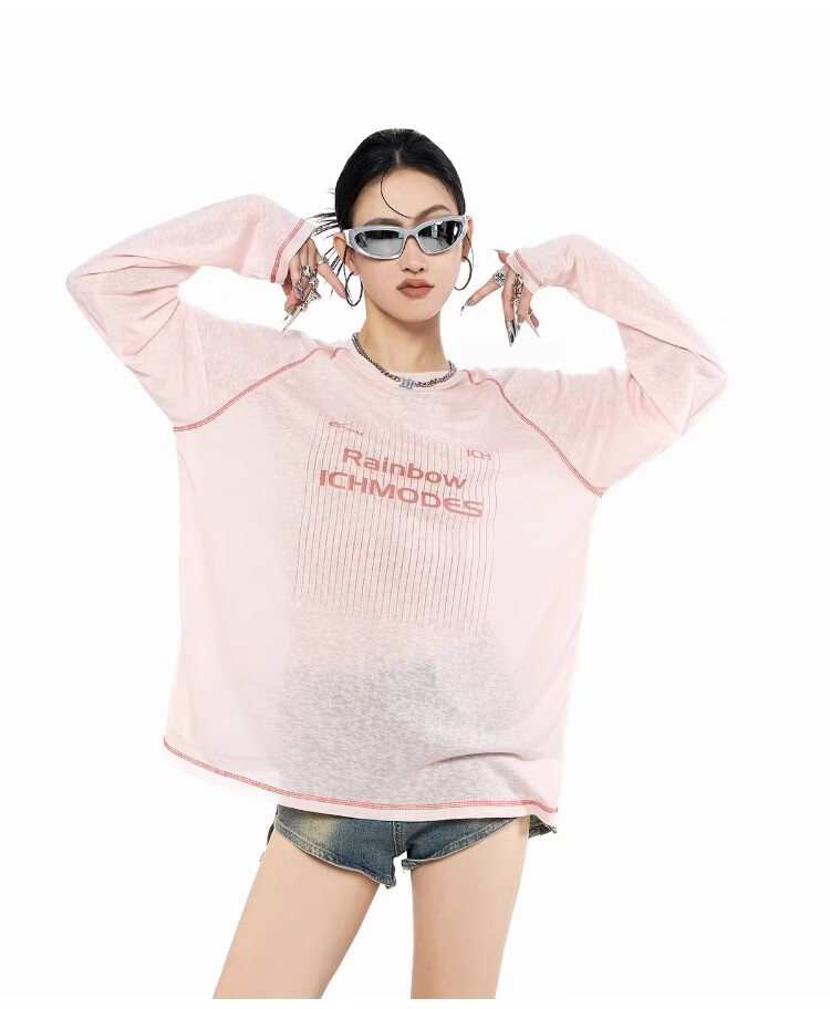 ICH MODE Lyocell Hassu Thread Long Sleeve T-Shirt Physical Sun Protection Cover-Up Women Summer Cooling Loose Top Pink M 14