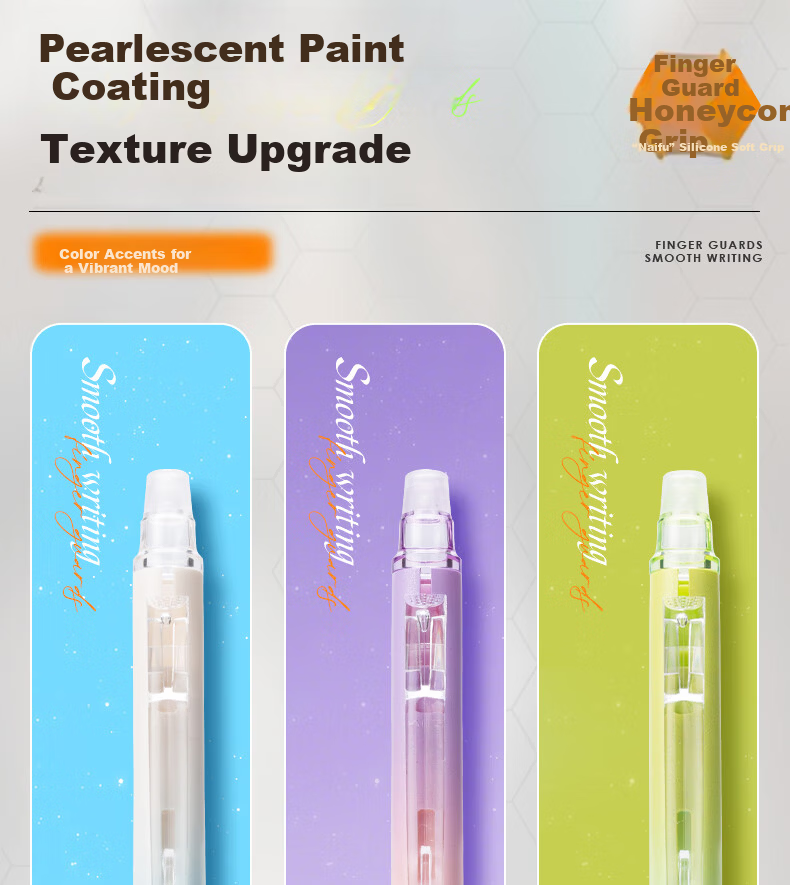 M&G Stationery Retractable Erasable Gel Pen Crystal Blue 0.5mm ST Tip Finger Guard Honeycomb Grip Anti-Slip Pen Grip for Elementary Students Handwriting Practice 2 Pieces Random AKPJ8605B2-ZZ 3