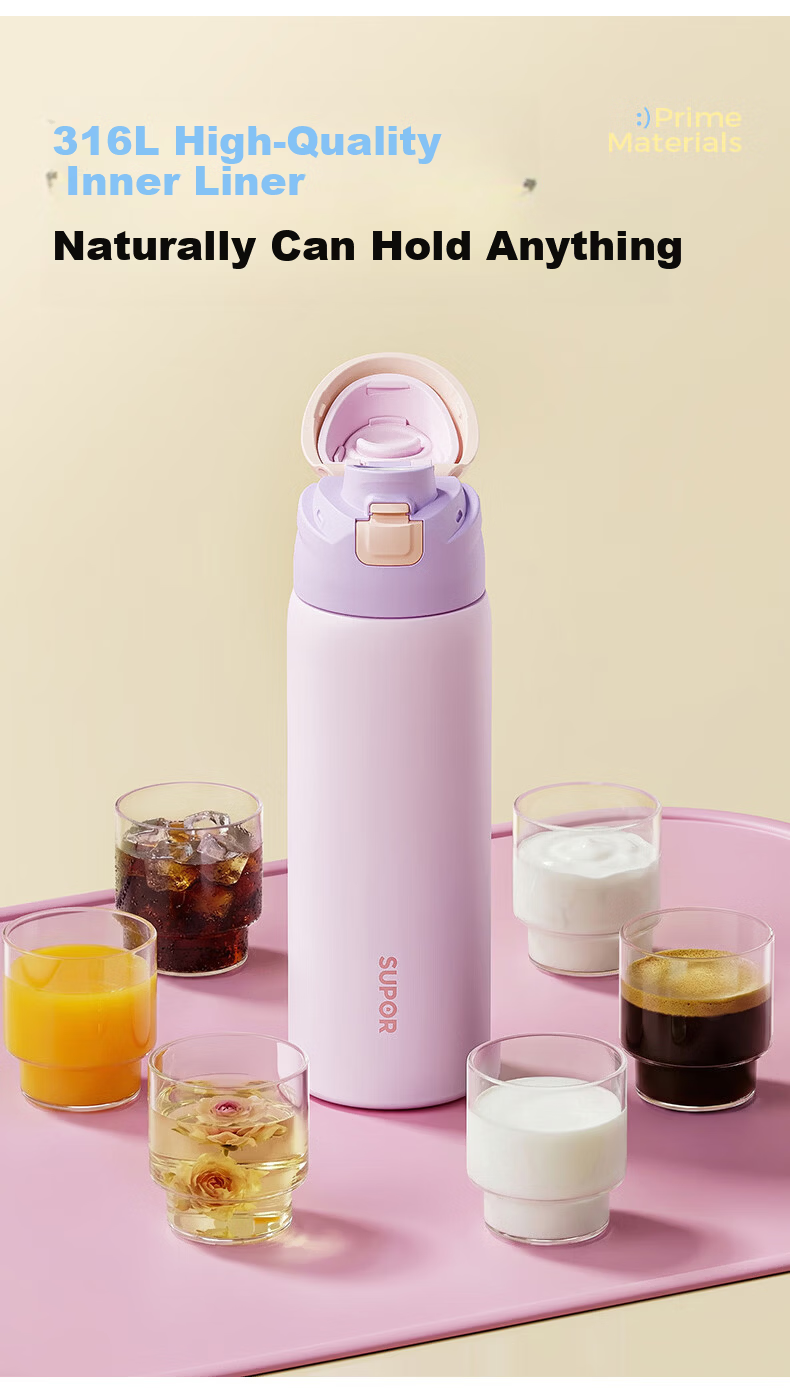 SUPOR Large Capacity 316L Stainless Steel Insulated Water Bottle Portable Straw Cup for Students 11