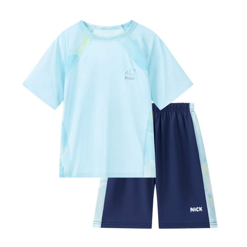 Disney Boys Quick-Dry Set 2026 Summer Sun Protection Ice Silk Mesh Short Sleeve T-Shirt and Shorts Two-Piece Set Light Blue 160