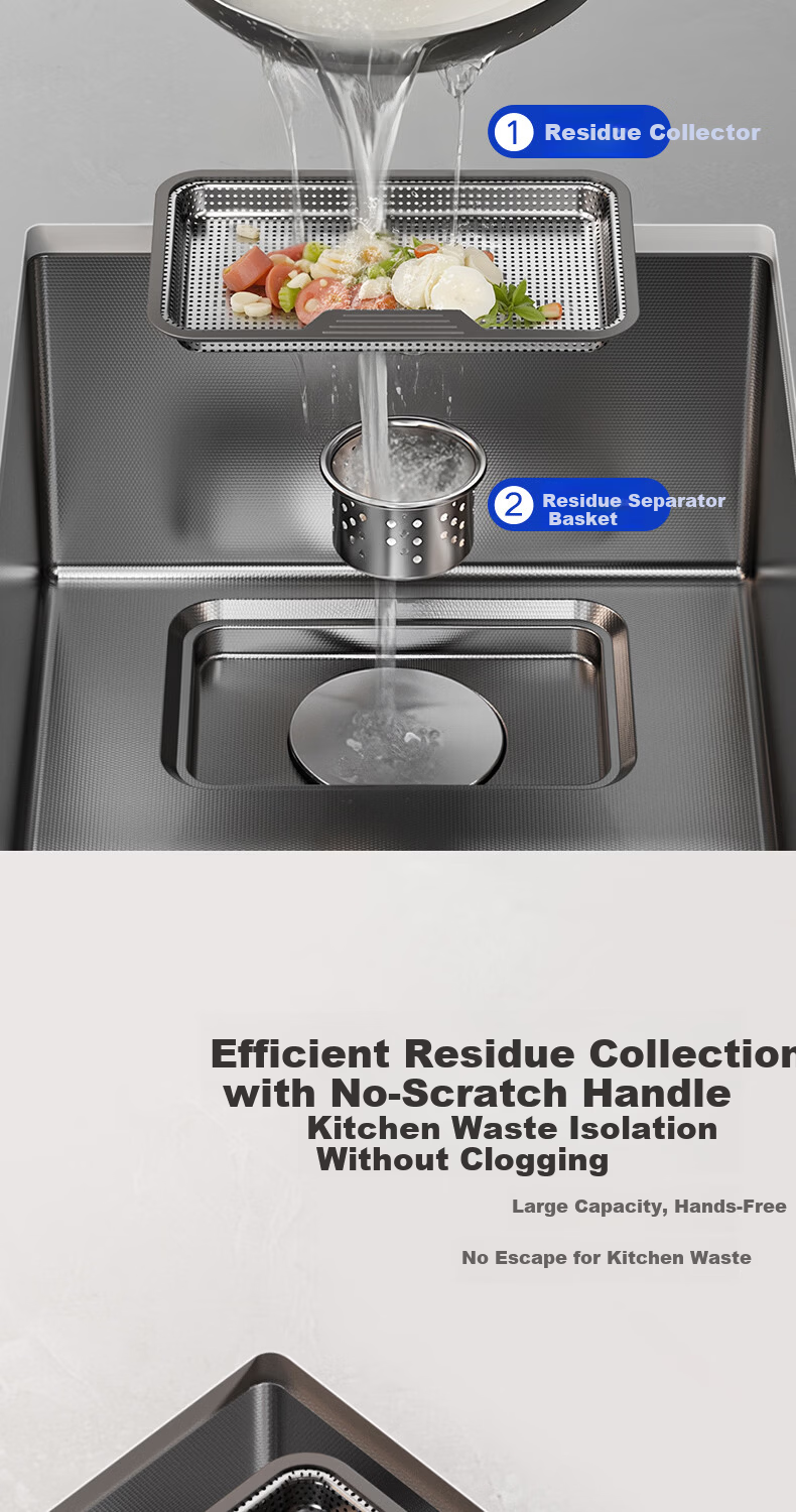 HIGOLD H1 Series Stainless Steel Slag Collection Roll-up Sink with Multifunctional Pull-out Faucet 60*43cm 4