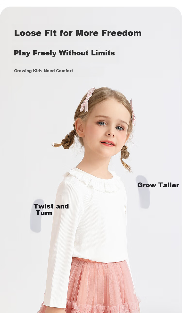 Classic Teddy Girls' Long Sleeve T-Shirt with Lace Collar, White, Size 130 3
