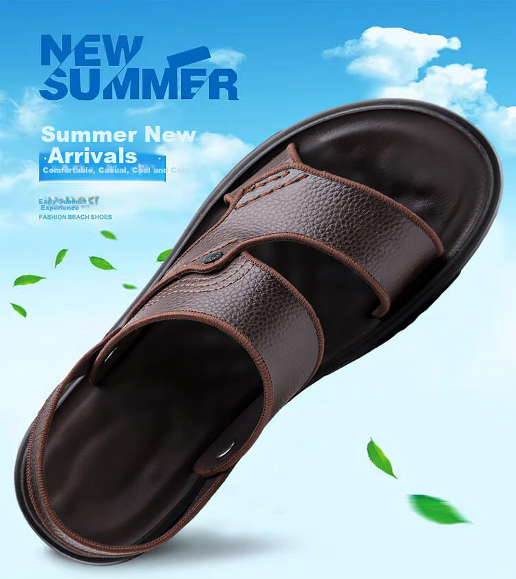 Woodpecker Men's Sandals 2026 New Genuine Leather Thick Sole Beach Shoes Summer Outdoor Non-Slip Wear-Resistant Dual-Purpose Slippers Driving 3