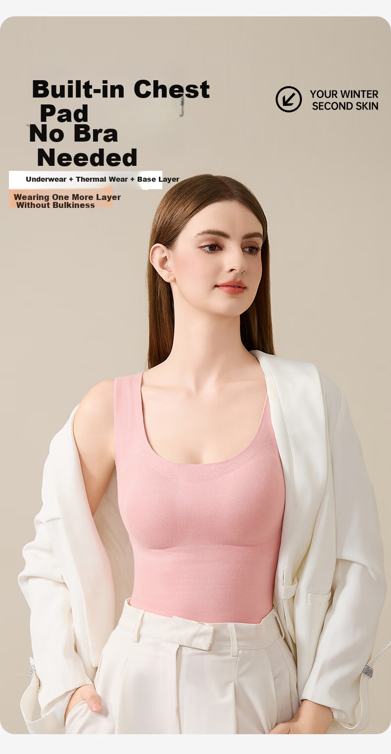 Urban Beauty Women's Thermal Fleece-Lined Thickened Heating Autumn Winter Vest with Built-in Bra U-Neck Base Layer Top 7