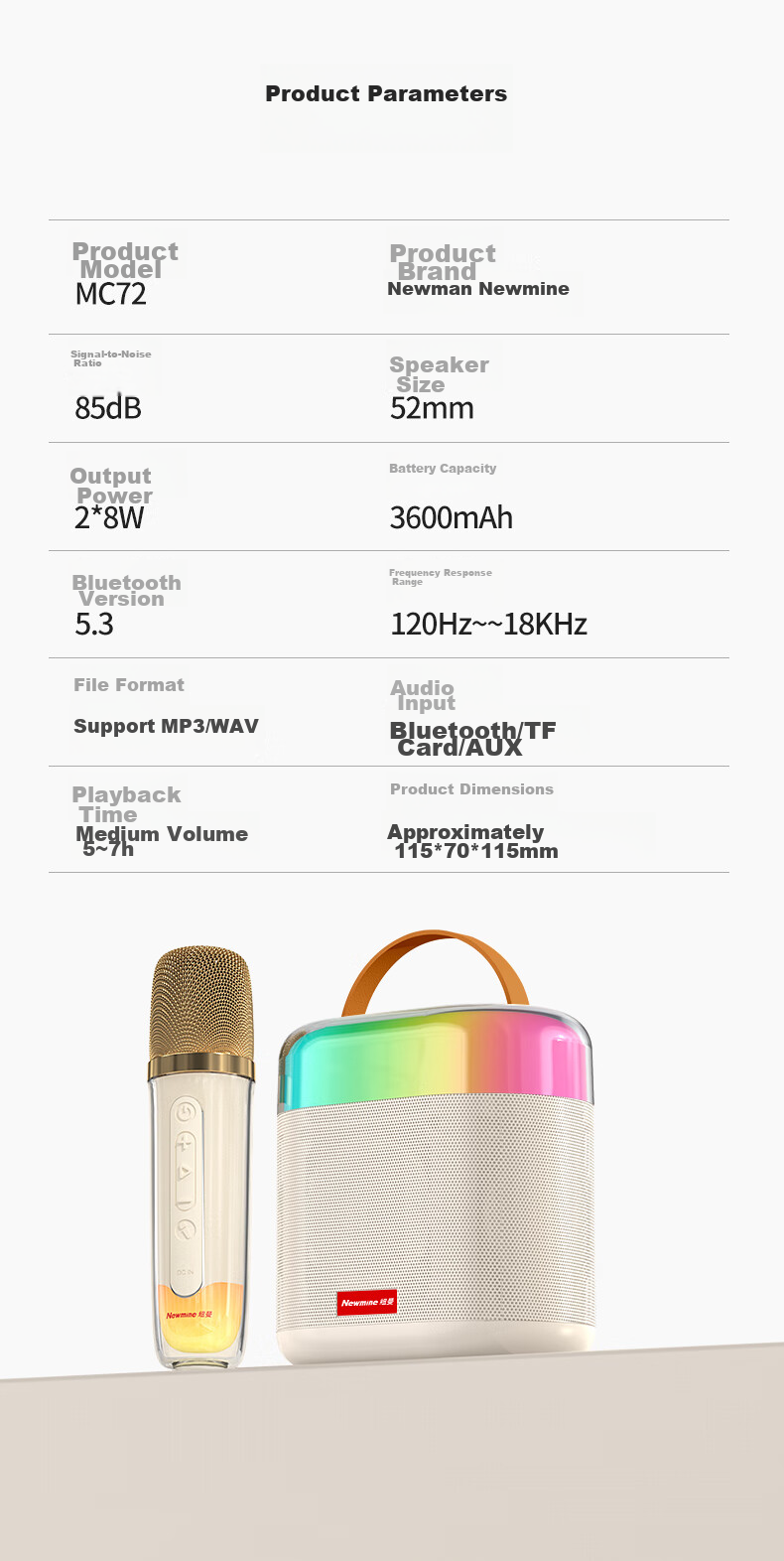 Newmine PBS005 Camping Atmosphere Light Speaker, Wireless Bluetooth Speaker, Outdoor Portable Subwoofer, Illuminated with Three Colors, Long Battery Life, Black 17
