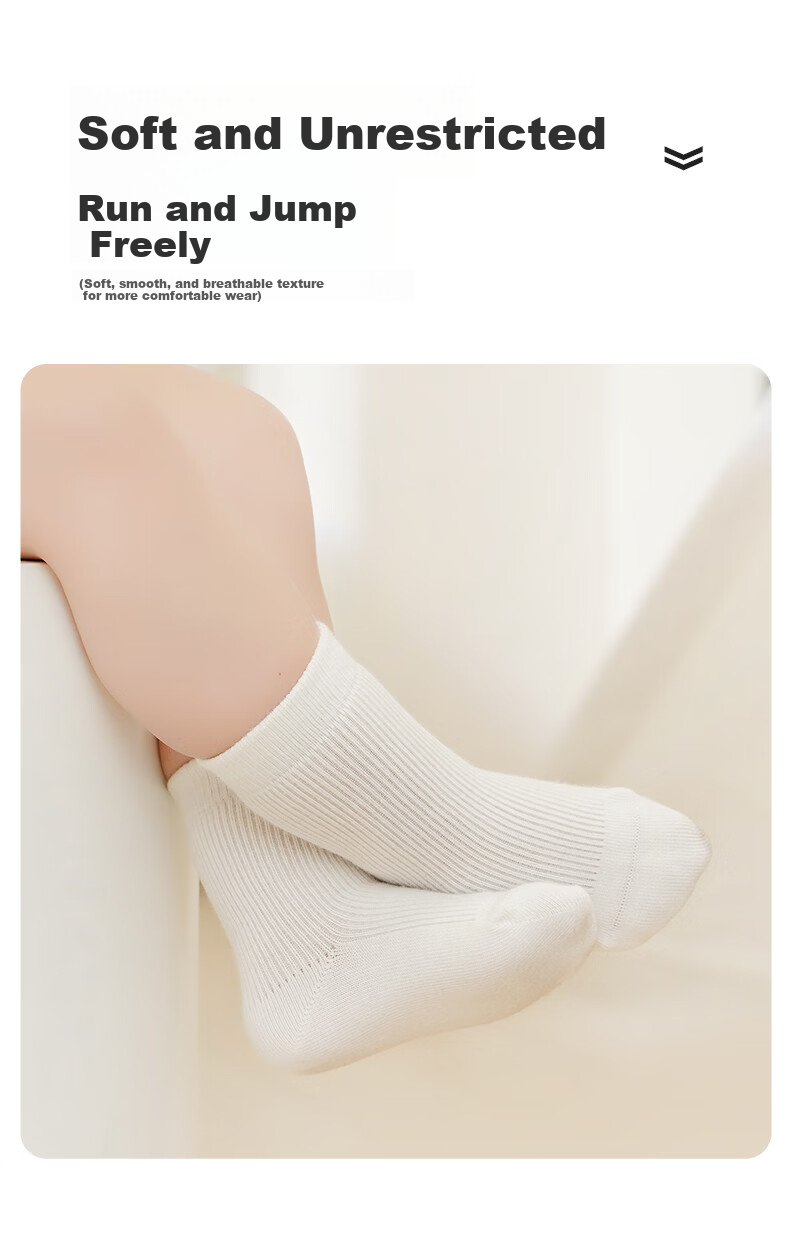 Growth Baby Socks Autumn Thin A-Class Children's Cotton Socks Seamless White Socks Boys White Antibacterial Infant Mid-Calf Socks Girls 8