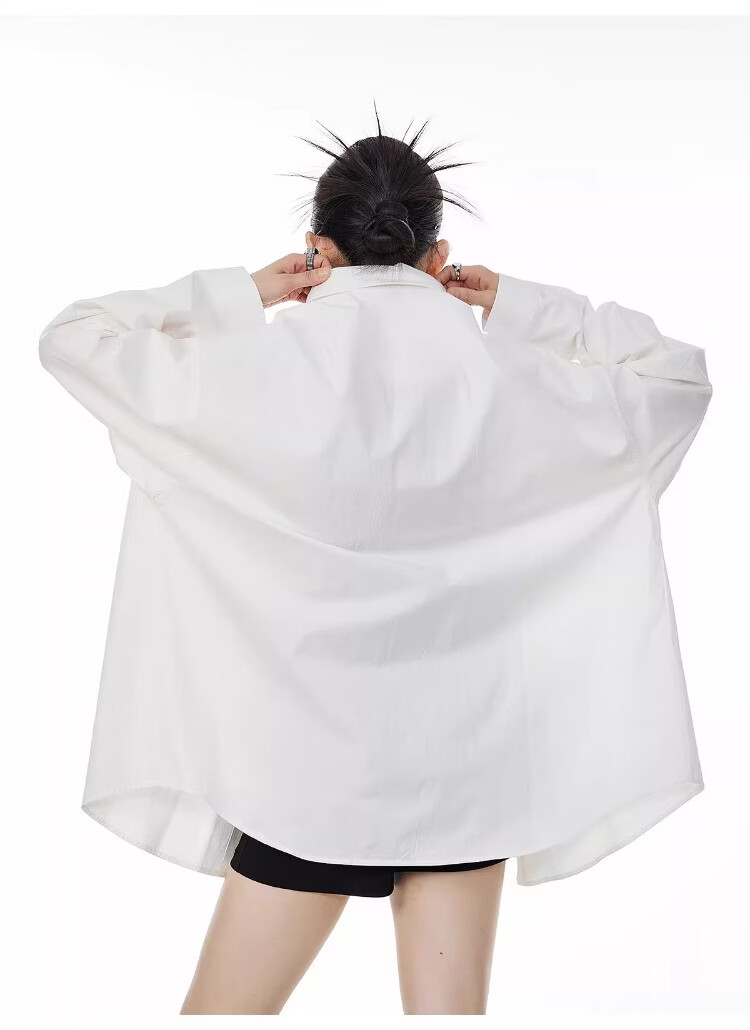 ICH MODE Blue Long Sleeve Women's Shirt Summer Loose Casual Blouse Versatile Trendy Top Jacket Blue S 8