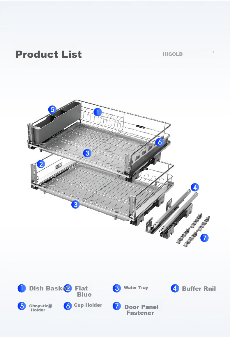 HIGOLD Fashion Series 2.0 Upgraded 304 Solid Round Steel Kitchen Bowl Rack Drawer Bowl Basket for 600 Cabinet 15