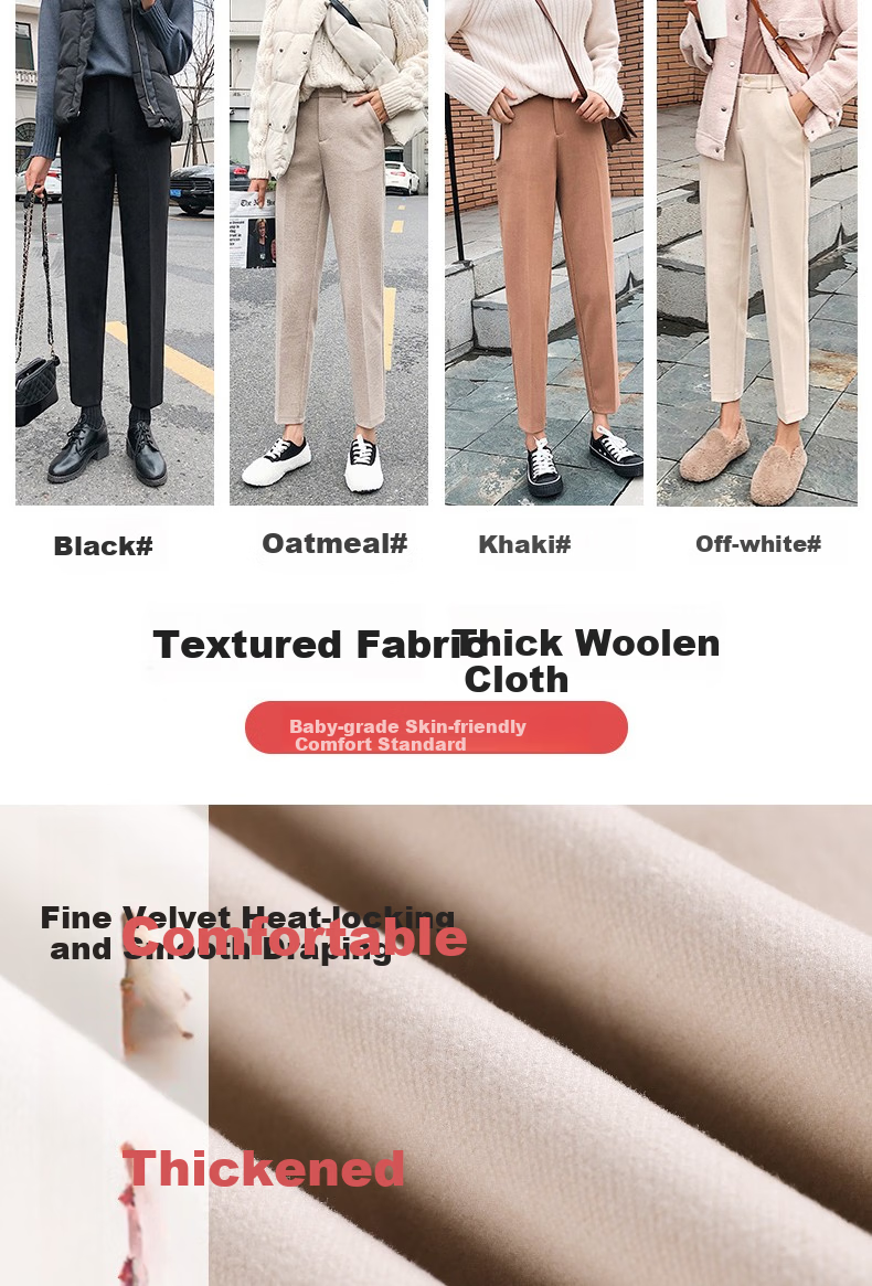 Langsha Women's Woolen Autumn Winter Straight-leg Harem Cropped Carrot Pants Loose Casual Trousers 5