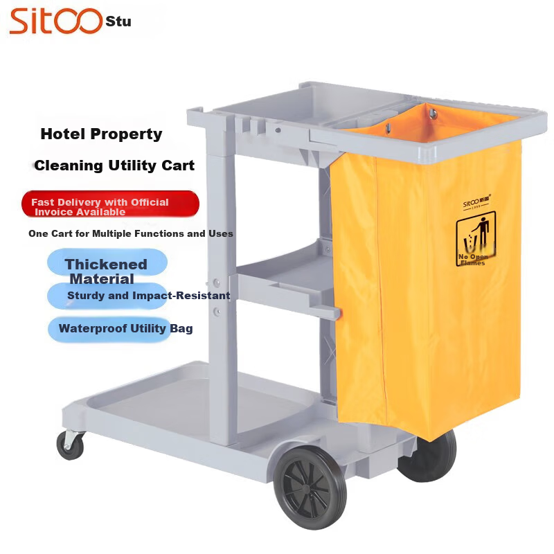 Studio Multi-Functional Cleaning Cart Janitorial Cart Property Mall Hotel Room Cleaning Cart Multi-Purpose Push Cart Gray