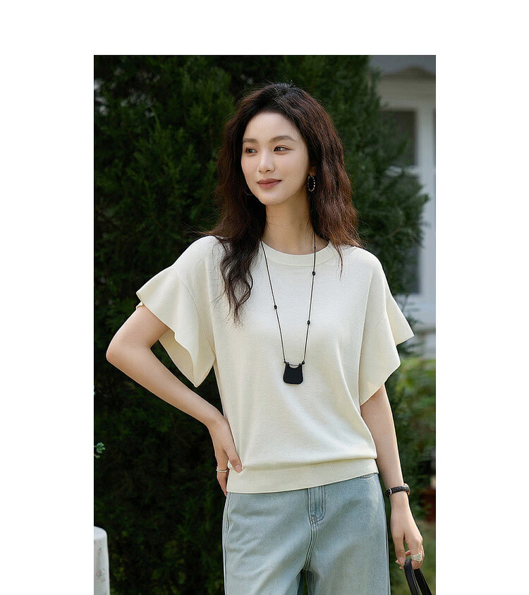 Demana Summer Cloud Soft Breathable Raglan Sleeve Knit Top with Mulberry Silk/Cotton, Elegant Hem Sweater for Women 9