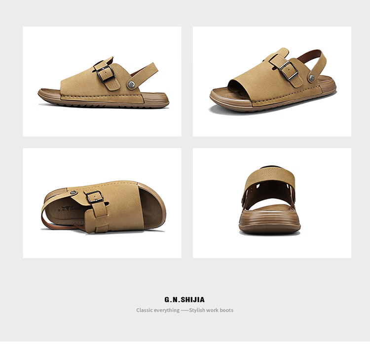 Bull Family Men's Summer New Leather Sandals Vintage Beach Shoes Outdoor Casual Soft Sole Dual-Purpose Trendy Slippers 25