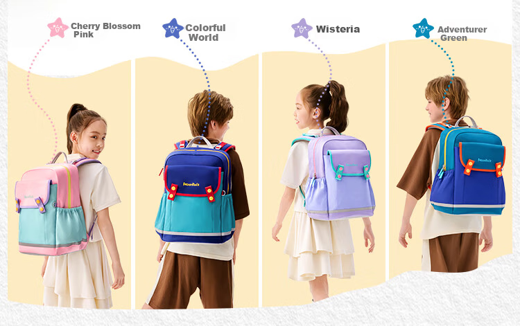 MoonRock 2025 New Children's Ergonomic Backpack Lightweight First Grade School Bag Wisteria 7