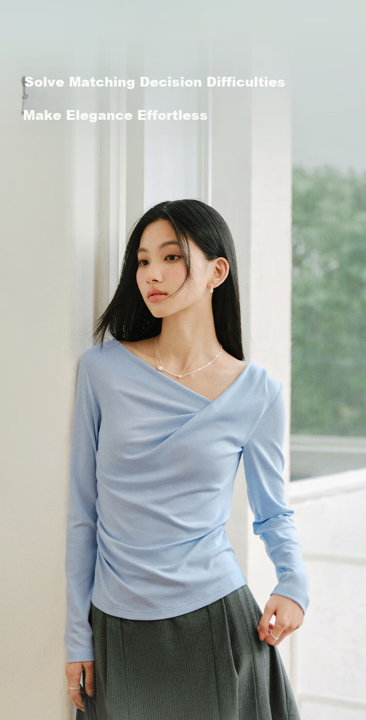 Semir Women's Spring Long Sleeve T-Shirt Short Asymmetric Off-Shoulder Slim Fit Top 2026 109126101001 9