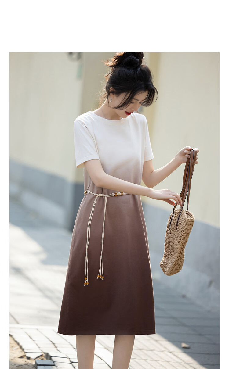 Demana Gradient Tie-Dye Craft Summer Pure Cotton Urban Minimalist Round Neck Belted Slim Fit Dress for Women Premium Feel 13