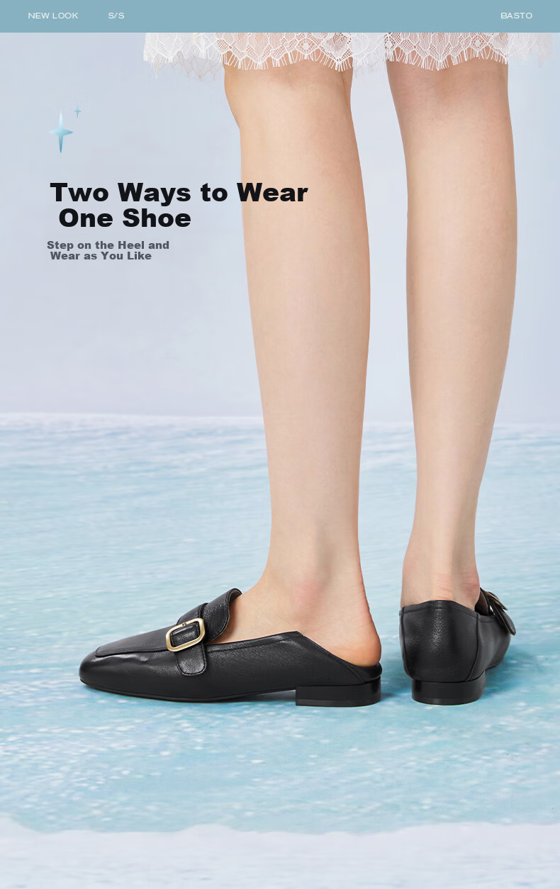 BASTO 26 Spring British Soft Lambskin Loafers Women's Leather Shoes W6303AA6 Black Size 37 6