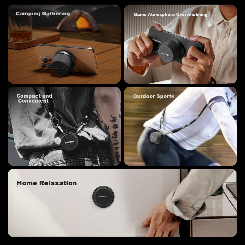 MOMAX Magnetic Wireless Waterproof Mini Outdoor Bluetooth Speaker Bathroom Surround Portable High-Quality Sound for Sports Home Car Desktop with Stand and Lanyard Gift Set